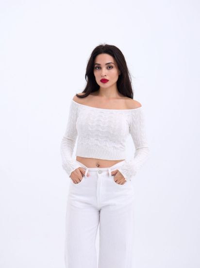 42241 TRİKO KAYIK YAKA CROP-EKRU resmi